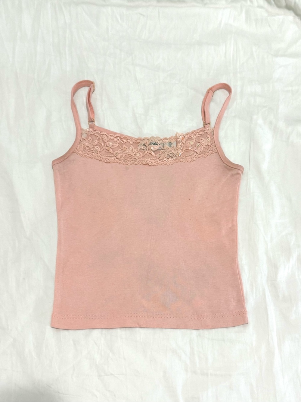 Soft Lace-Trim Pink Tank Top with Adjustable Straps